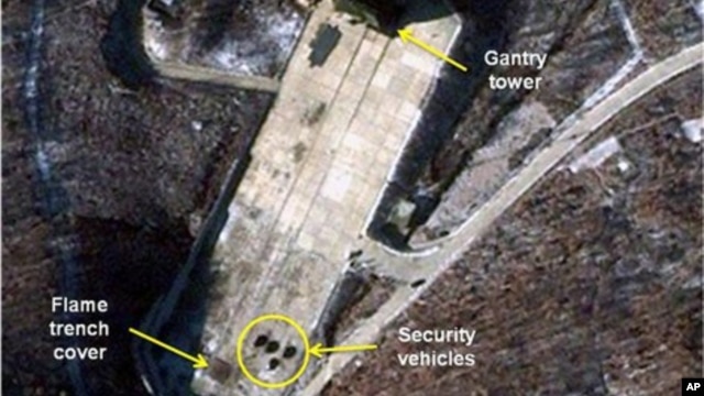 Trạm phóng vệ tinh của Bắc Triều Tiên ở Tongchang-ri. Ảnh của công ty vệ tinh thương mại GeoEye 