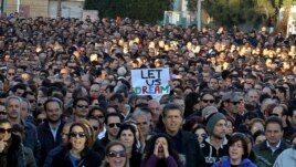 Thousands of bank employees march to the parliament during a protest in Nicosia Mar. 23, 2013.