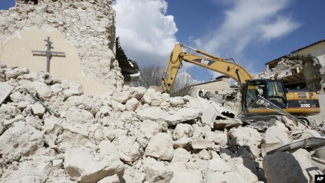 Collapsed church building from 2009 earthquake in central Italy