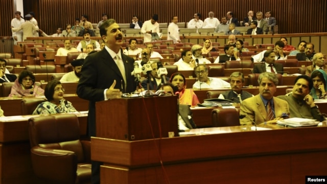Pakistan Prime Minister Yusuf Raza Gilani speaks during parliament session in Islamabad May 9, 2011.