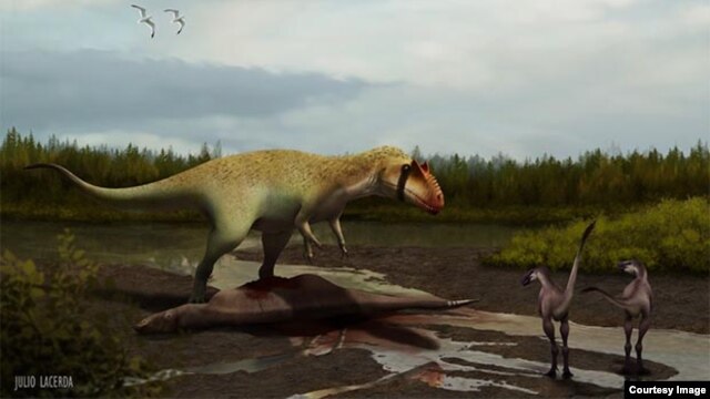 Artist rendering of the Siats meekerorum in its habitat. (North Carolina State University)