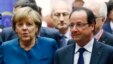 Kanselir Jerman Angela Merkel dan Presiden Perancis Francois Hollande (kanan) menghadiri KTT Energi Uni Eropa di Brussels (22/5). 