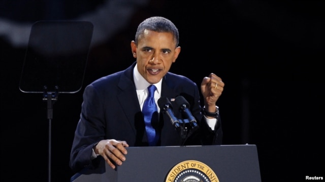Le président Obama célébrant sa victoire