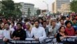 Bangladeshi activists and students shout slogans demanding arrest of three motorcycle-riding assailants who hacked and shot student activist Nazimuddin Samad to death as he walked with a friend, in Dhaka, Bangladesh, April 8, 2016.