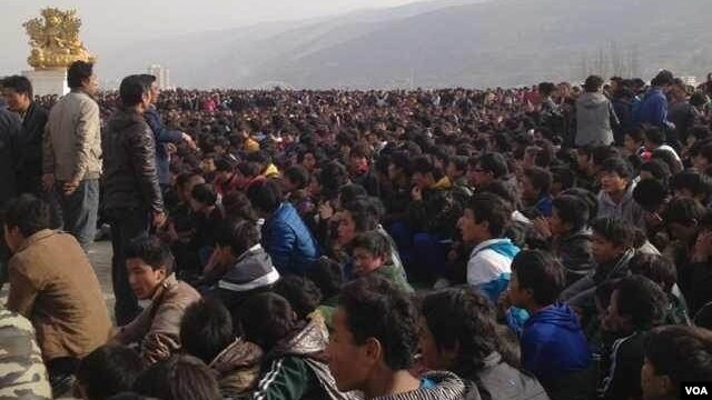 The protest Friday in the town of Rongwo in Rebkong, eastern Tibet 