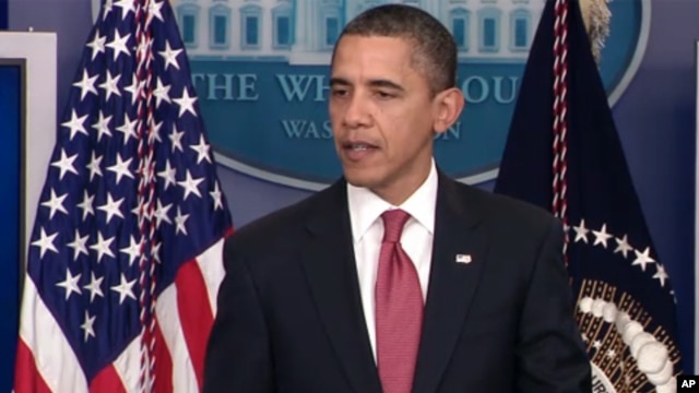 President Barack Obama makes a statement to reporters in the James Brady Press Briefing Room at the White House in Washington, Monday, Dec. 5, 2011.
