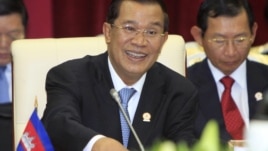Cambodian Prime Minister Hun Sen spoke to the lower house of parliament in a nationally televised speech Thursday, Aug. 9, 2012, that was mandatory viewing for civil servants.