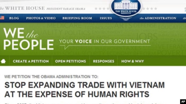 Thỉnh nguyện thư We the People trên trang web của White House