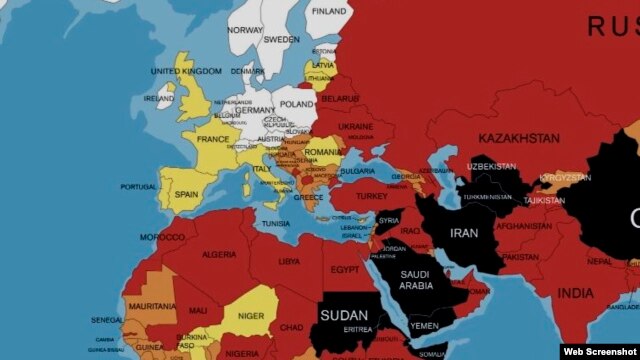 Χάρτης της οργάνωσης "Δημοσιογράφοι Χωρίς Σύνορα" που απεικονίζει την κατάσταση της Ελευθερίας του Τύπου σε χώρες γύρω από την Ελλάδα