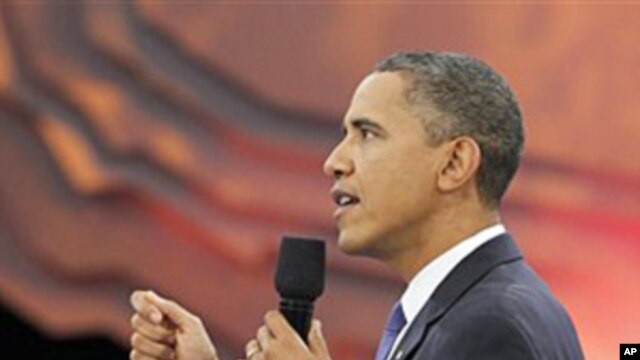President Barack Obama participates in a youth town hall event broadcast live on BET, CMT and MTV networks, 14 Oct 2010