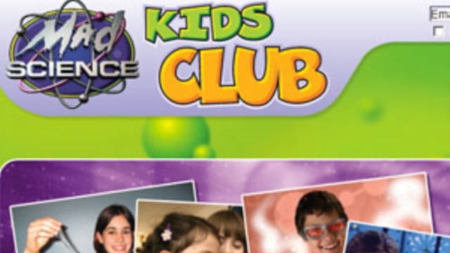 A look at the homepage of Mad Science Kids Club