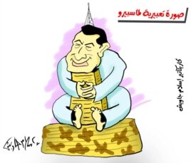 "An expressionist photo of Maspero." Maspero is the Egyptian TV and Radio building, seen here with Mubarak wrapped around it. (Islam Gawish)