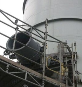 The first segment of the 3 meter wide pipe that will pull CO2-rich air from Dynegy's smokestack and deliver it 2.5 kilometers away to Calera's plant