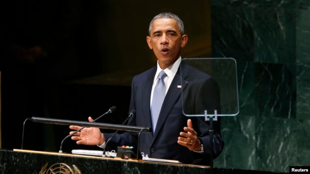 U.S. President Barack Obama addresses the 69th United Nations General Assembly at U.N. headquarters in New York, Sept. 24, 2014.