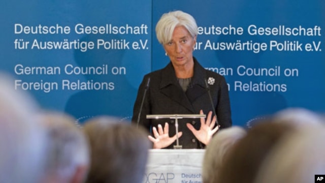 The head of the International Monetary Fund, Christine Lagarde, delivers a speech at the German Council on Foreign Relations in Berlin, January 23, 2012.