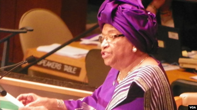 Liberian President Ellen Johnson Sirleaf addresses the 67th session of the UN General Assembly