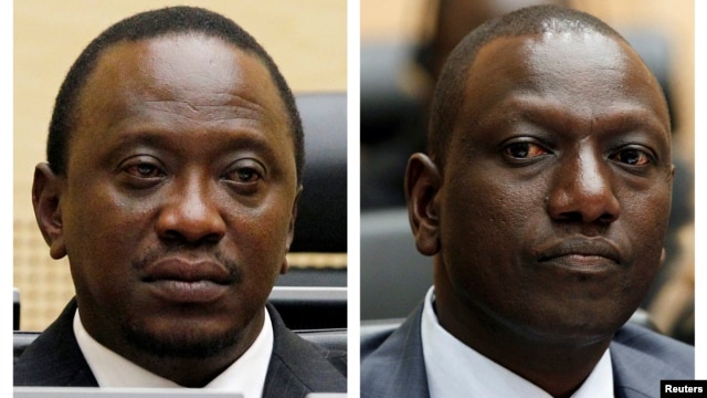 Combination picture shows Kenya's then-finance minister Uhuru Kenyatta and Kenya's former Higher Education Minister William Ruto at the International Criminal Court (ICC) in The Hague in these April 8, 2011 (L)  and September 1, 2011 file photos. 