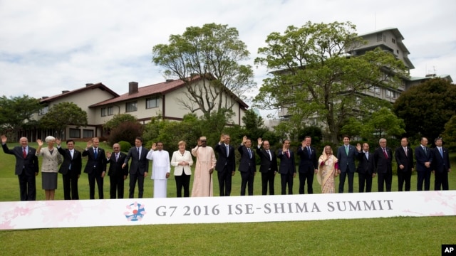 Lãnh đạo các nước thuộc nhóm G7 chụp ảnh tại Shima, Nhật Bản, ngày 27/5/2016.