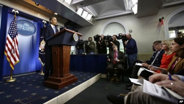 President Barack Obama speaks in the White House Briefing Room in President Barack Obama speaks preparations for Hurricane Sandy, in the White House Briefing Room in Washington, October 29, 2012.