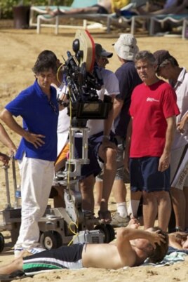"The Descendants" director Alexander Payne (left) with star George Clooney during filming in Hawaii.