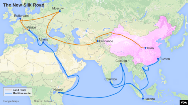 Con đường Tơ lụa trên biển được thiết kế để đi từ bờ biển của Trung Quốc đến châu Âu qua Biển Đông và Ấn Độ Dương.