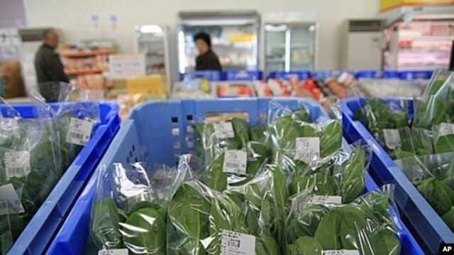 Local spinach on sale at a farmers cooperative in Nihonmatsu, Fukushima prefecture, where many still shun regional produce, March 7, 2012.