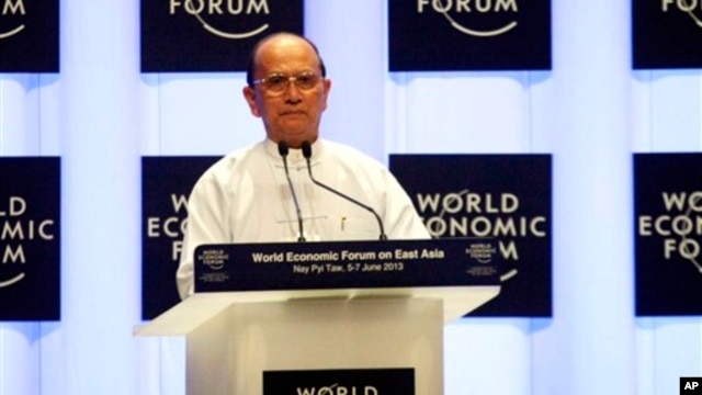 Burma's President Thein Sein speaks during opening ceremony of World Economic Forum, June 6, 2013
