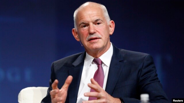 FILE - George Papandreou, former Greek prime minister, speaks at a panel discussion Las Vegas.