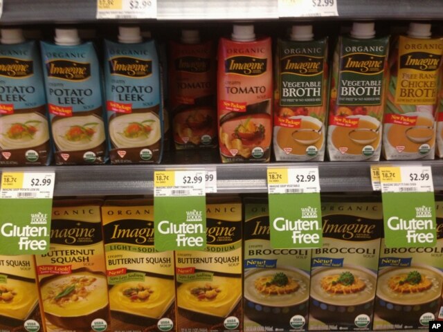 Gluten-free products on store shelf.