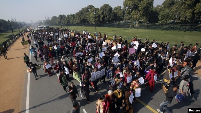 Demonstrators during a protest rally organised by various women's organisations, New Delhi, Dec. 21, 2012.