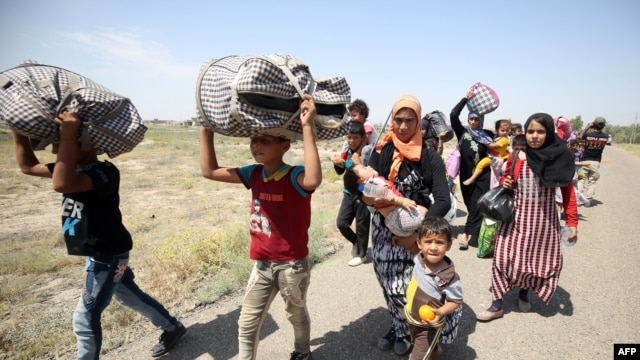 Gia đình Iraq bỏ chạy tới làng al-Sejar tại tỉnh Anbar từ thành phố Fallujah, ngày 27/5/2016.