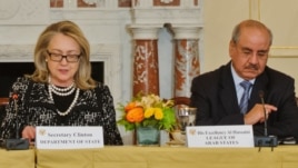 US Secretary of State Hillary Clinton pictured with Arab League Ambassador Mohammed Al Hussaini Al Sharif (Courtesy - Arab League Office).