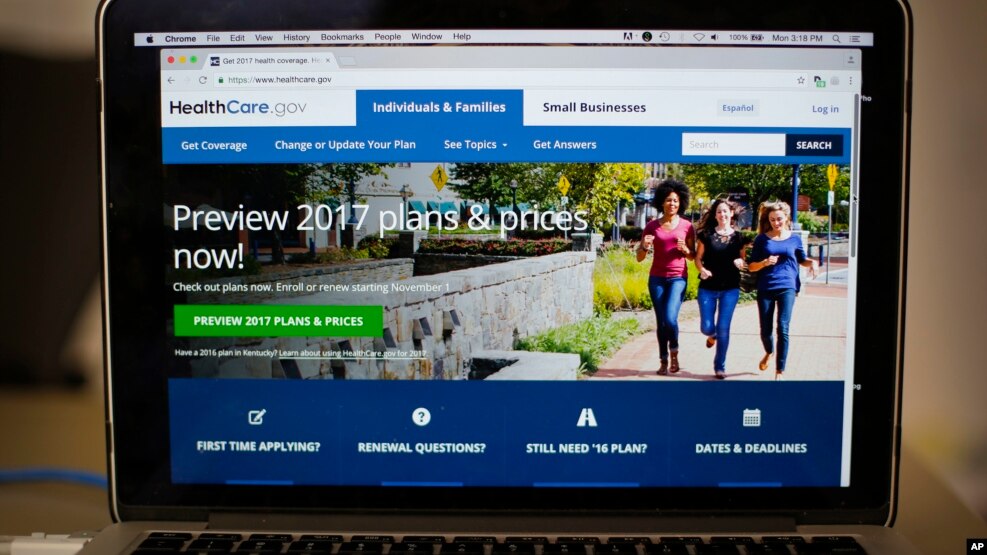 Website HealthCare.gov, nơi nhiều người dân Mỹ có thể vào để mua bảo hiểm y tế theo chương trình Obamacare