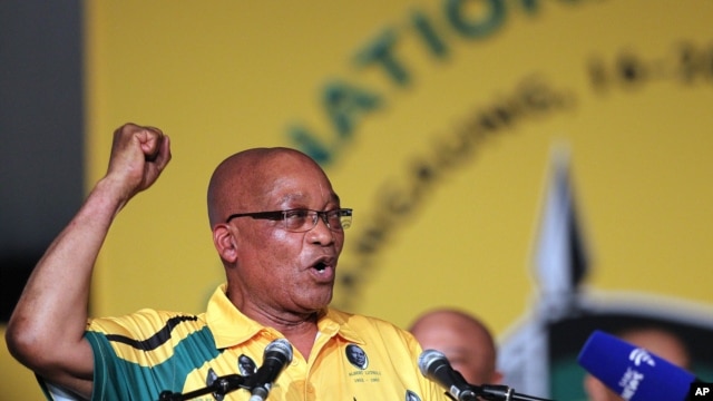 President Jacob Zuma sings before addressing delegates during the opening of their elective conference of the ruling African National Congress (ANC) at the University of the Free State in Bloemfontein, South Africa, December 16, 2012. 