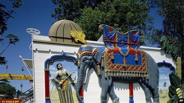 Circus wagons, such as this elaborately decorated depiction of an elephant at Circus World in Wisconsin, advertised not only the circus but also rides atop the mighty beasts. (Carol M. Highsmith)