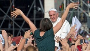 Pope Francis arrives for a meeting with faithful on the occasion of a Pentecostal vigil St. Peter Square at the Vatican, May 18, 2013.
