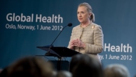 US Secretary of State Hillary Clinton speaks during the Global Health Conference at Oslo City Hall in Oslo, Norway, Friday June 1, 2012.