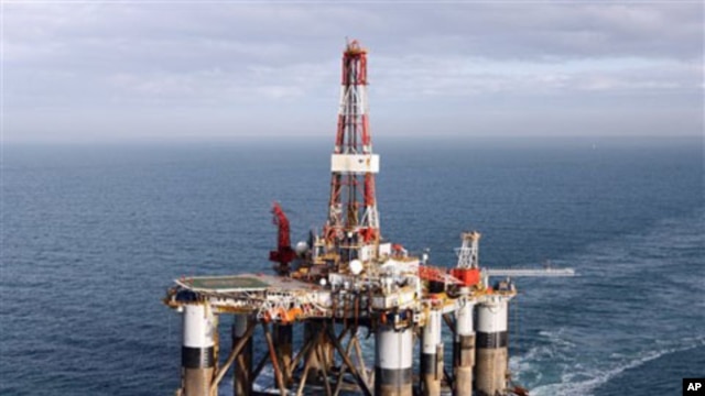 The semi-submersible oil drilling rig the Ocean Guardian under tow in British coastal waters, 22 Feb 2010
