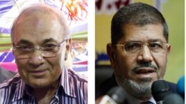 Egyptian presidential candidates Ahmed Shafiq (l), Mohammed Morsi, who will face off in a second round of voting in mid-June