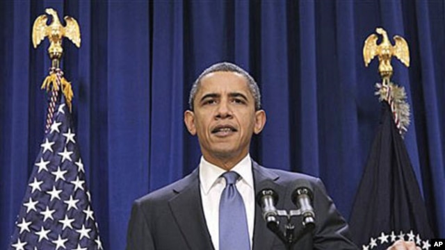 President Barack Obama delivers a statement to members of the media in the in the Old Executive Office Building, on the White House campus in Washington, Nov. 29, 2010