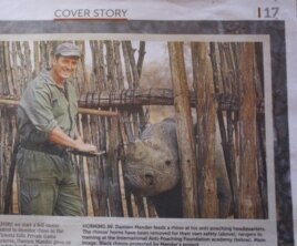 Mander’s rhino-saving exploits have made the news around the world, including this report in a South African newspaper