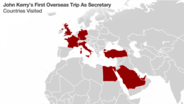 Countries visited on John Kerry's first trip overseas as Secretary of State, February 24 to March 6, 2013