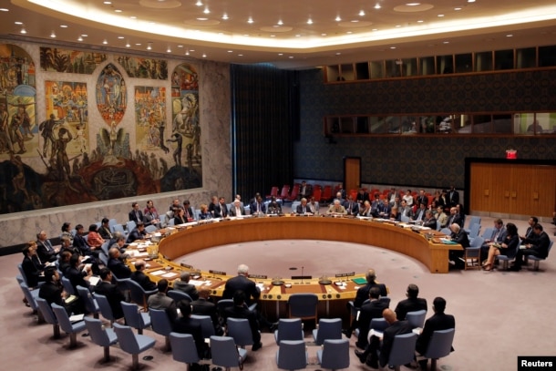 FILE - The United Nations Security Council holds a high level meeting on Syria at the United Nations in Manhattan, New York, U.S.