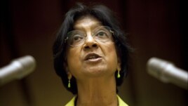 UN High Commissioner for Human Rights Navi Pillay addressed the Human Rights Council on Syria at the United Nations in Geneva, Switzerland, Monday, Sept. 10, 2012. (AP)