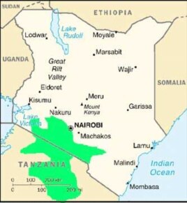 A map showing the Maasai group’s traditional land in northern Tanzania and southern Kenya (in green)