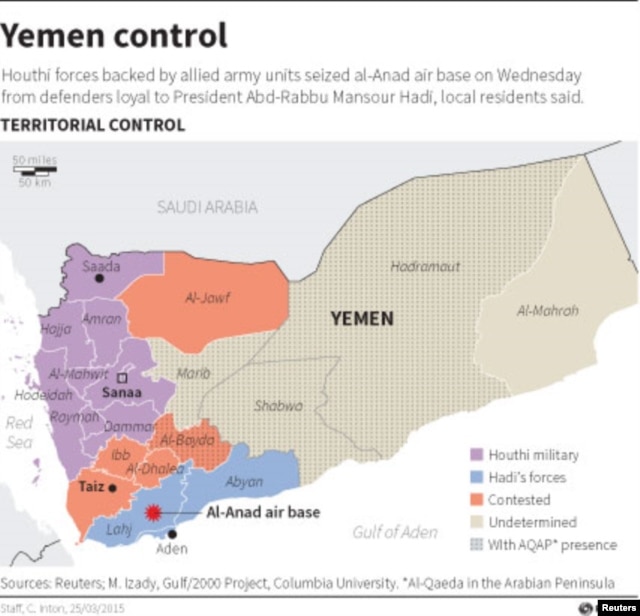 Houthi forces on Wednesday seized Yemen's al-Anad air base from defenders loyal to President Abd-Rabbu Mansour Hadi.