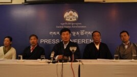 Elected head of Tibetan Administration Lobsang Sangay speaks at a press conference Wednesday on completion of one year in office