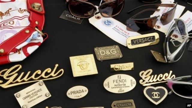 A file photo of counterfeit designer products seized in a raid by federal officials.