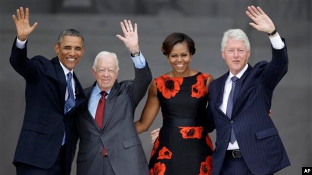 Rais Barack Obama, Mkewe Michelle Obama, marais wa zamani Jimmy Carter na Bill Clinton
Agosti 28, 2013 