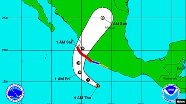 Trayectoria prevista para el huracán Patricia.